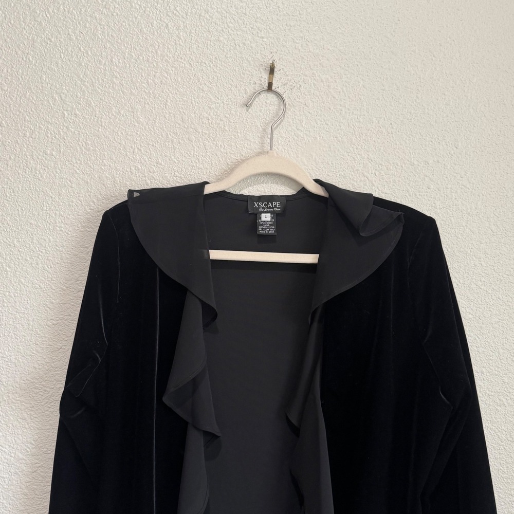 Y2K Xscape by Joanna Chen Black Velvet‎ Ruffle Chiffon Whimisgoth Cardigan L - Picture 11 of 11